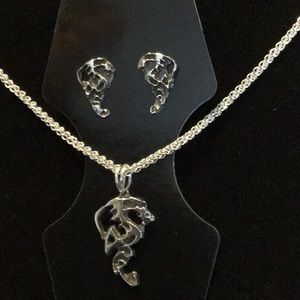 Sterling Silver Dragon Necklace and earring set